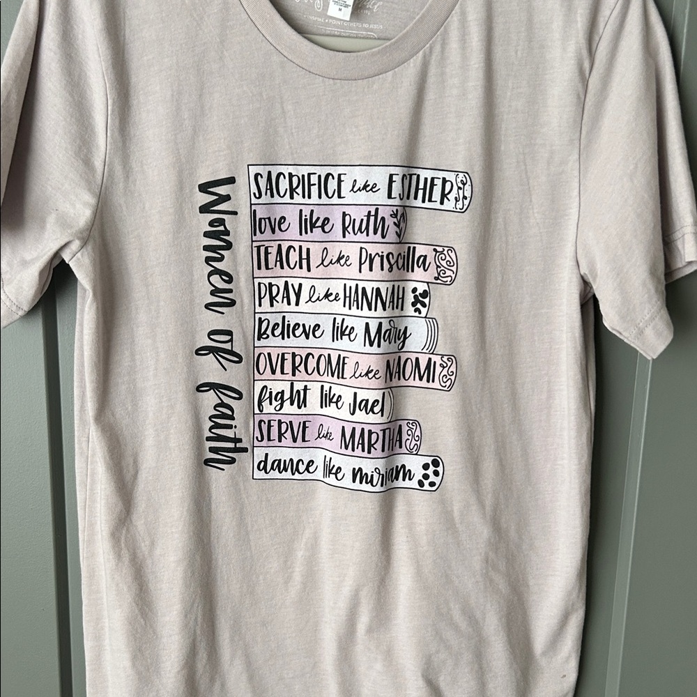 Bella Canvas Beige Tee with Black & Light Pink Faith Graphic Size medium